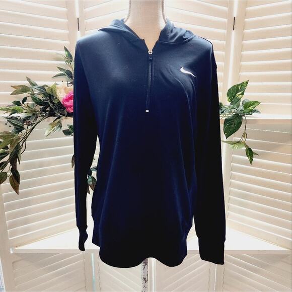 NIKE BLACK 1/4 ZIP HOODED JACKET SIZE LARGE - Picture 1 of 5